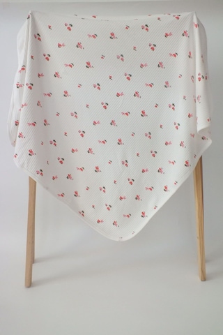 Ekru Çiçekli %100 Pamuklu 80x90 Cm Tek Kat Bebek Battaniye Ekru