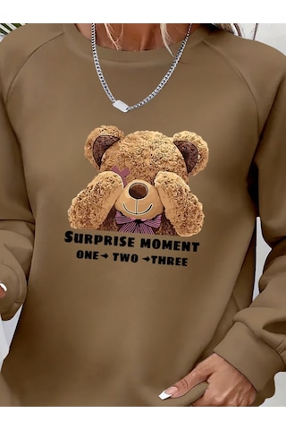 Leyla Sanat Sanata Yeni Bir Bakış Açısı Kadın Uzun Kollu Bisiklet Yaka Ayıcık Desenli Viskon Iki Iplik Bluz Kahve