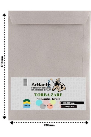 Torba Zarf 13x17 Cm Kraft 90 Gr Silikonlu 50'li 1 Paket Artlantis