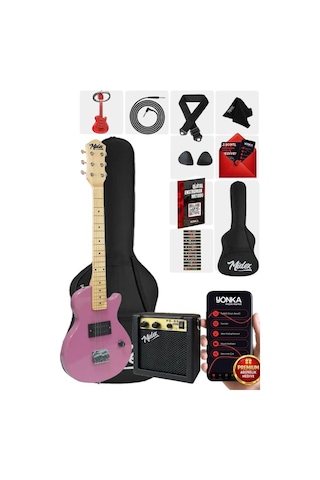 Midex Ceg-34pk 5-8 Yaş Çocuklar İçin Amfili Full 1/2 34 İnç Elektro Gitar Seti Pembe
