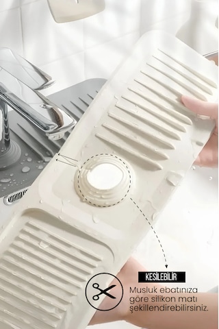 Elastik Musluk Matı Su Tutucu Düzenleyici Kaydırmaz Taban Organizer Mutfak Banyo Lavabo Beyaz