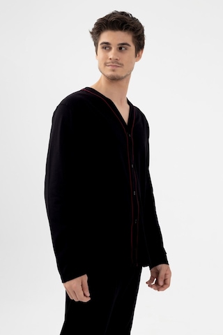 Erkek Pamuklu, Likralı, Düğmeli Ve Cep Detaylı Pijama Takımı Ko6301pj Siyah - Kırmızı