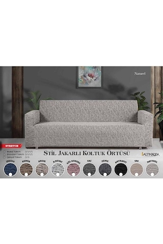 Strech Stil Jakarlı Koltuk Örtüsü - Naturel Antrasit