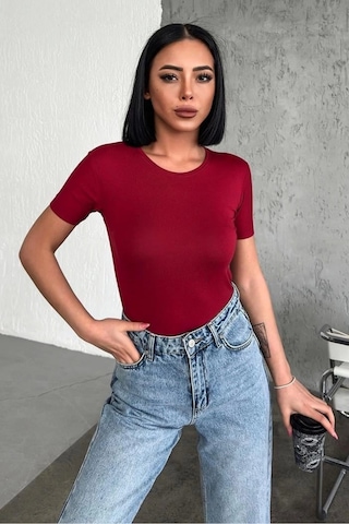 Lisinya Rahat Ve Şık Kısa Kollu Bisiklet Yaka Likralı Viskon Penye Body Bordo Çok Renkli