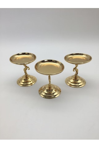 3'lü Atlı Gold Lokumluk, Çay Ve Kahve Yanı Sunumluk, Metal Şekerl
