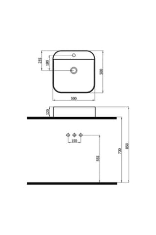 Newarc 515050BT Loft Batarya Delikli Tezgah Üstü Lavabo