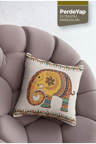 Etnik Hint İşlemeli Fil Desenli 4'lü Kırlent Kılıfı