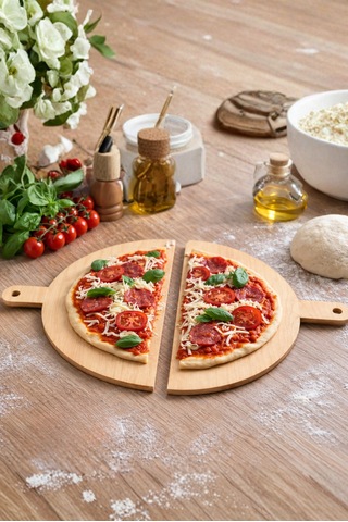 2'li Pizza Küreği Ahşap Lahmacun Küreği