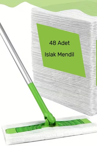 Fonksiyonel Mop Seti 1+1 Mikrofiber Bez + 48 Li Islak Yer Havlusu Hepsi Bir Arada Temizlik Seti