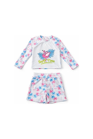 Beniizle Flamingo Baskılı Uzun Kollu Kız Çocuk Mayo Açık Mavi