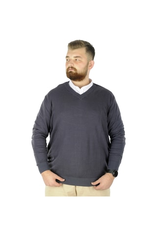 Mode Xl Büyük Beden Kazak V Yaka 22206 Füme 001