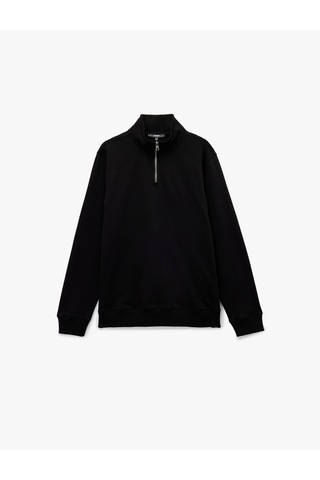 Koton Uzun Kollu Şardonlu Basic Yarım Fermuarlı Sweatshirt Siyah 6wam70016mk Siyah