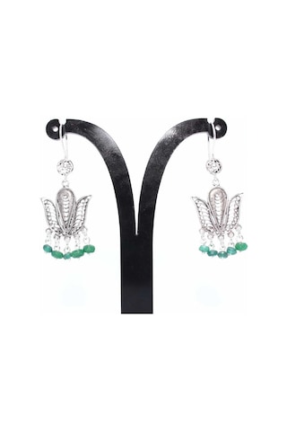 Zümrüt Taşlı 925 Ayar Gümüş Telkari Küpe N11.101315