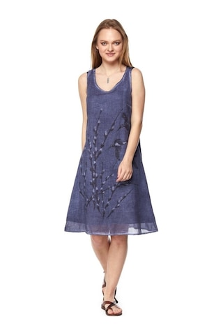 Şile Bezi Indigo Kolsuz Doğa Elbise Mavi