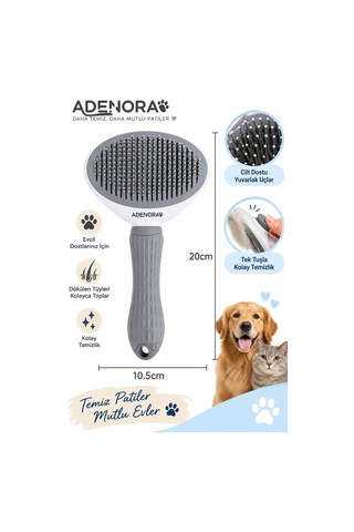 Otomatik Temizlenen Tuşlu Evcil Hayvan Fırçası Kedi Köpek Tüy Toplayıcı Tarak Gri