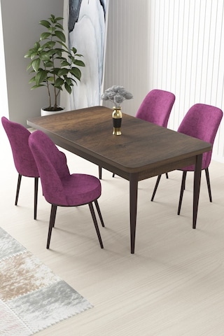 Canisa Concept Nil Serisi 70x110 Sabit Mutfak Masası Takımı Barok Desen Masa 4 Mor Sandalye Mor