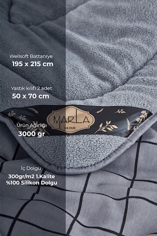 Pofuduk Çift Kişilik Wellsoft Line Desenli Çift Taraflı Yorgan Seti - Line Gri - 195x215 Gri Line