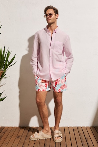 Grımelange Arles Erkek Keten Karışımlı Uzun Kollu Tek Cepli Regular Fit Pembe Gömlek