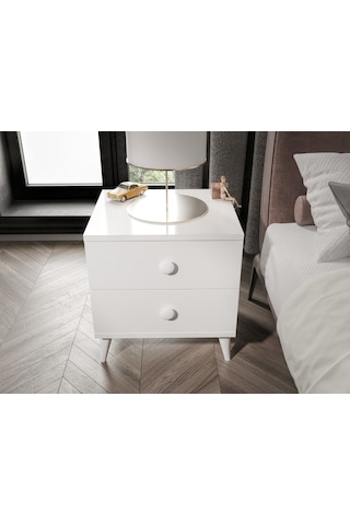 Fındık 2 Çekmeceli Beyaz Komodin - Tamamı 1. Kalite Mdflam