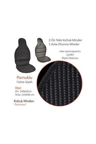 Nyf 05 Terletmez Minder Pamuklu Füme-siyah 3 Lü Set 2 Ön Pilot + 1 Arka Oturma