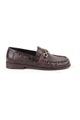 Libero L085.k012 Kroko Desenli Gül Tasarımlı Metal Tokalı Tpu Taban Kadın Loafer Ayakkabı Kahve