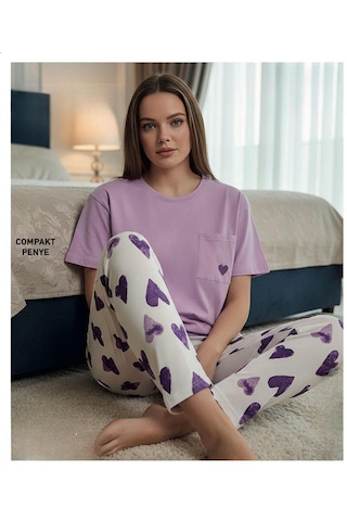 Mihra Kadın Compakt Penye Bisiklet Yaka Kısa Kol İnce Pijama Takımı 90791l - 1 Adet Lila