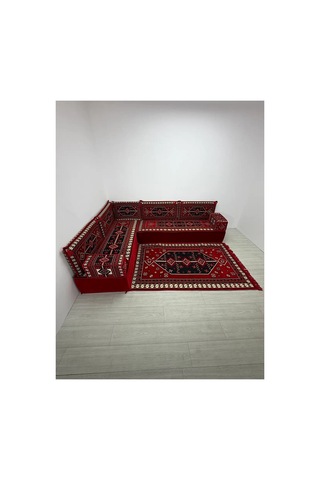 30 Cm Yüksek Minderli Otantik Şark Köşesi Takımı Kırmızı Sedir Modeli 10 Parça