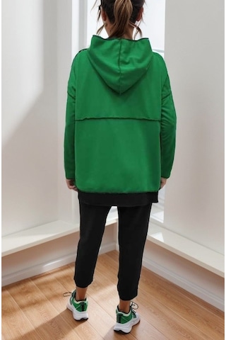 Modaserdem Kadın Yeşil Kapşonlu Etek Ucu Detay Arma Ters Dikiş Gorunumlu Ikili Takım Yeşil