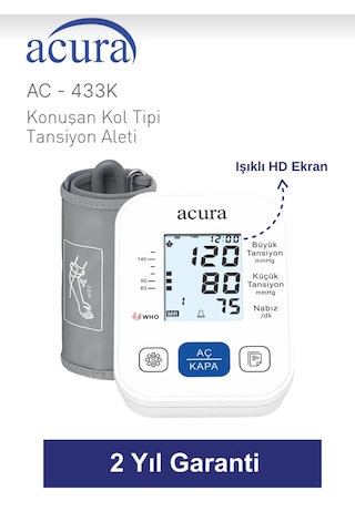 Acura AC-433K Türkçe Konuşan Koldan Tam Otomatik Tansiyon Aleti + Çanta
