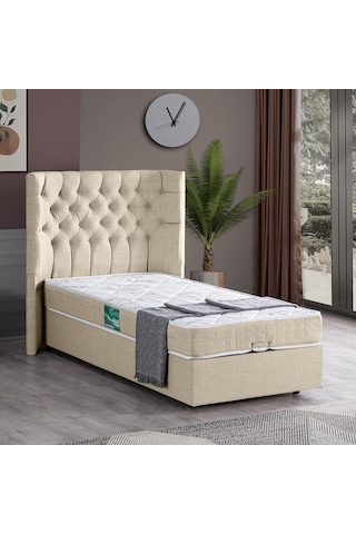 Setaymobilya Baza, Matilda Tek Kişilik Baza + Başlık + Comfort Yatak, Krem