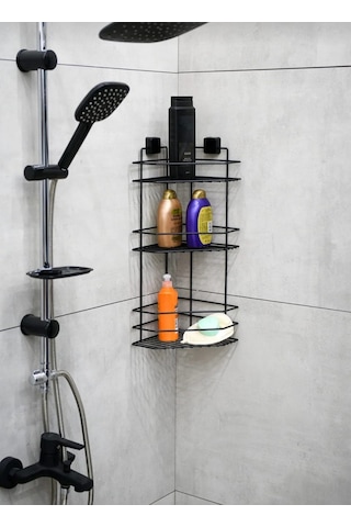 Hagenömür Boyu Paslanmaz Yapışkanlı Banyo Köşeliği Siyah Çok Renkli