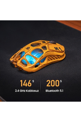 Gravastar Mercury M1 Pro 26.000 Dpı Optik Gaming Mouse, Kablosuz, Battle-worn Yellow