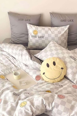 2li Yastık Kılıfı Good Luck Baskılı Füme Füme