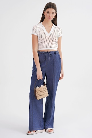Mixray 4679 Kadın Beli Lastikli Bağlamalı Denim Pantolon İndigo
