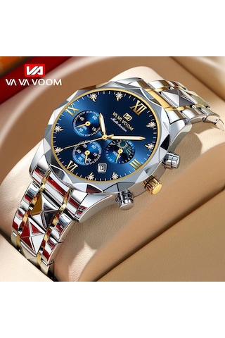 Geeksen Va Va Voom 2741 Kuarc Kol Saati - 42mm Mavi Ekran, 30m Su Geçirmez, Gümüş Çelik Kordon, Roman Rakamlar, Gün/tarih Gösterimi Gümüş - Mavi