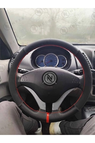Honda Civic Fd6 2006-2012 Direksiyon Kılıfı Alcantara Karbon Kırmızı Yüzük Kırmızı Dikiş Siyah Kırmızı