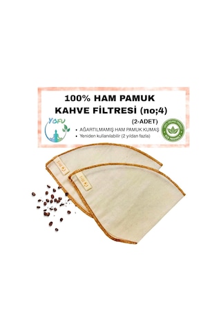 Adet Yıkanabilir, Kumaş Kahve Filtresi No:4 Ağartılmamış%100 Ham Pamuk, Organik, Ekolojik Filtre No:4 No4.2 Çelik