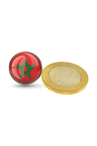 Fas Morocco Bayrak Rozeti - Paslanmaz Çelik Yuvarlak Yaka Rozeti Çok Renkli