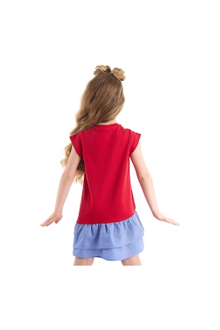 Denokids Kedi Fırfırlı Kırmızı Kız Elbise Kırmızı
