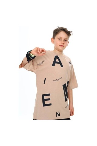 Çocuk Pano Baskılı Tshirt-14543 Kahverengi