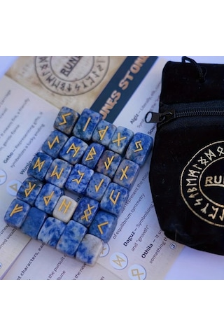 Willowhaven Doğal Ametist Taşları - 25 Adet Lapis Lazuli Rün Taş Seti, Mavi Nokta Taş