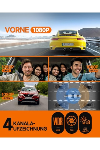 Hupejos 360 Araç Kamerası Araç Ön Arka 4 Kanal Araç Kamerası Araç Kamerası Fhd 1080px4.4 150 Geniş Açı, Wdr Gece Görüşü 8 Ir Led , 3,18" Ips Ekran, G-sensor, Wifi Gps, 7/24 Park Modu, 64 Gb Sd Kart
