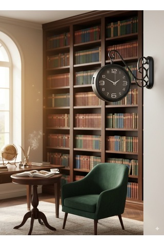 Siyah Metal Gece İncisi İstasyon Saati 36 X 25 Cm