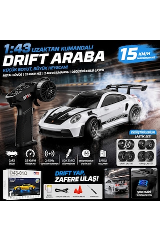 Uzaktan Kumandalı 1:43 Metal Drift Araba 15 Km/h Hız 2.4ghz Kumanda Şarjlı Rc Yarış Arabası