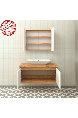 Banos Roomart Ayaksız 2 Kapaklı Lavabolu Ahşap-Mat Beyaz Mdf 1... Beyaz