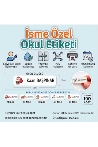 Kapbirhediye Okul Etiketi Isme Özel Kalem Defter Etiketi Yılbaşı 1 Temalı 190 Adet Çok Renkli