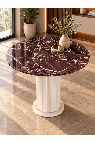 Vişne Mermer Desenli Yuvarlak Masa 90 Cm %100 Mdf Vizon Bej Elazığ Vişne