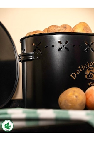 Lin Metal Büyük Boy Bölmeli Lüx Metal Patates Soğan Kovası - Siyah