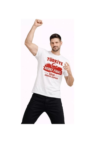 Erkek Türkiye Baskılı Tişört Ay Yıldız 2026 Dünya Kupası Taraftar Forma T-shirt - Beyaz