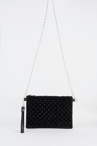 Vivaq Kadın Kapitone Siyah Taşlı Süet Bilek Askılı Ve Zincir Askılı Portföy El Ve Clutch Çanta SİYAH